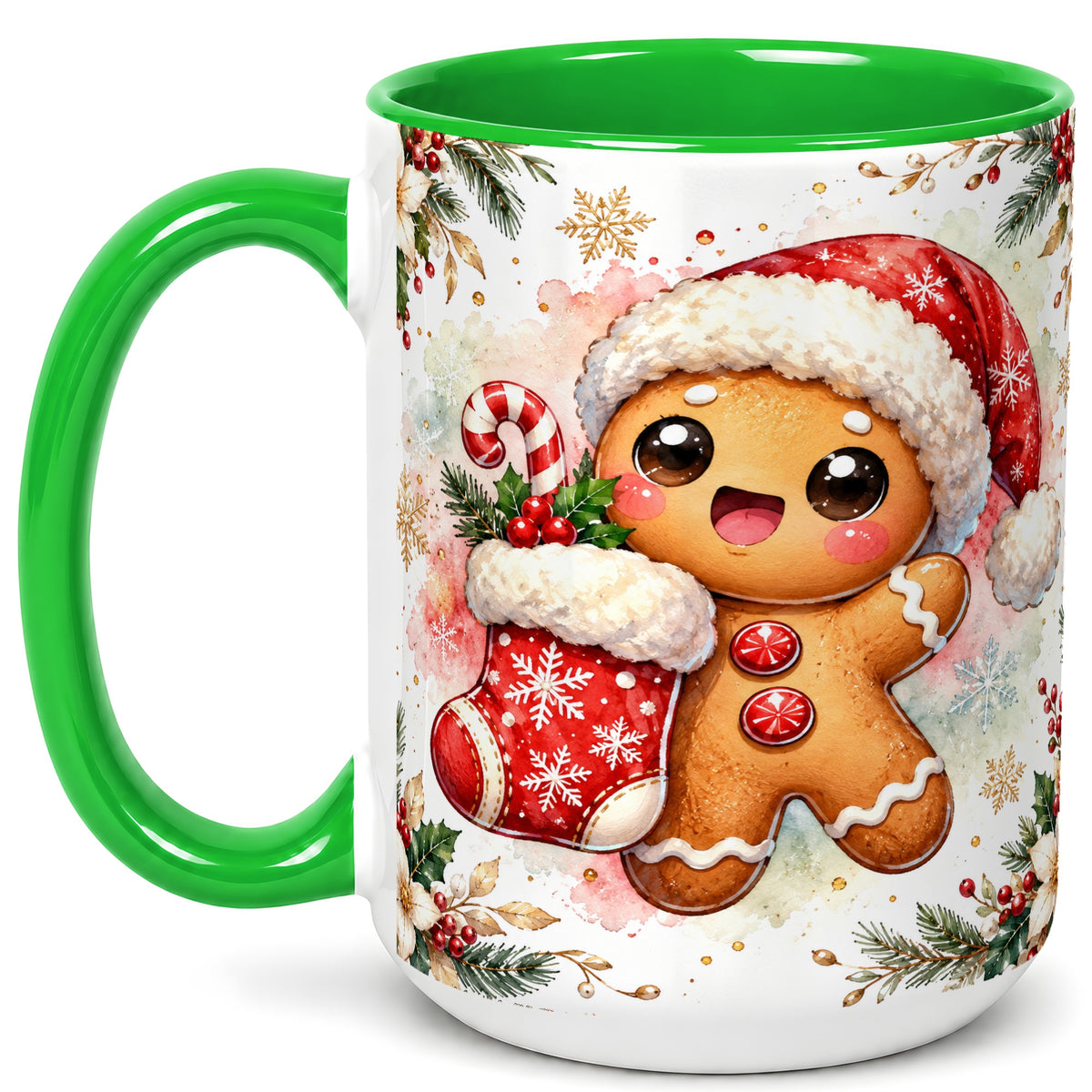 #pl[15oz|Green] Christmas Gingerbread Coffee Mug, Holiday Mug, Ceramic Cup