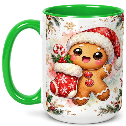#pl[15oz|Green] Christmas Gingerbread Coffee Mug, Holiday Mug, Ceramic Cup