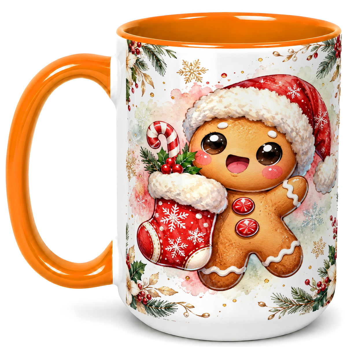 #pl[15oz|Orange] Christmas Gingerbread Coffee Mug, Holiday Mug, Ceramic Cup