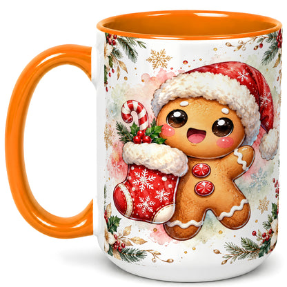 #pl[15oz|Orange] Christmas Gingerbread Coffee Mug, Holiday Mug, Ceramic Cup