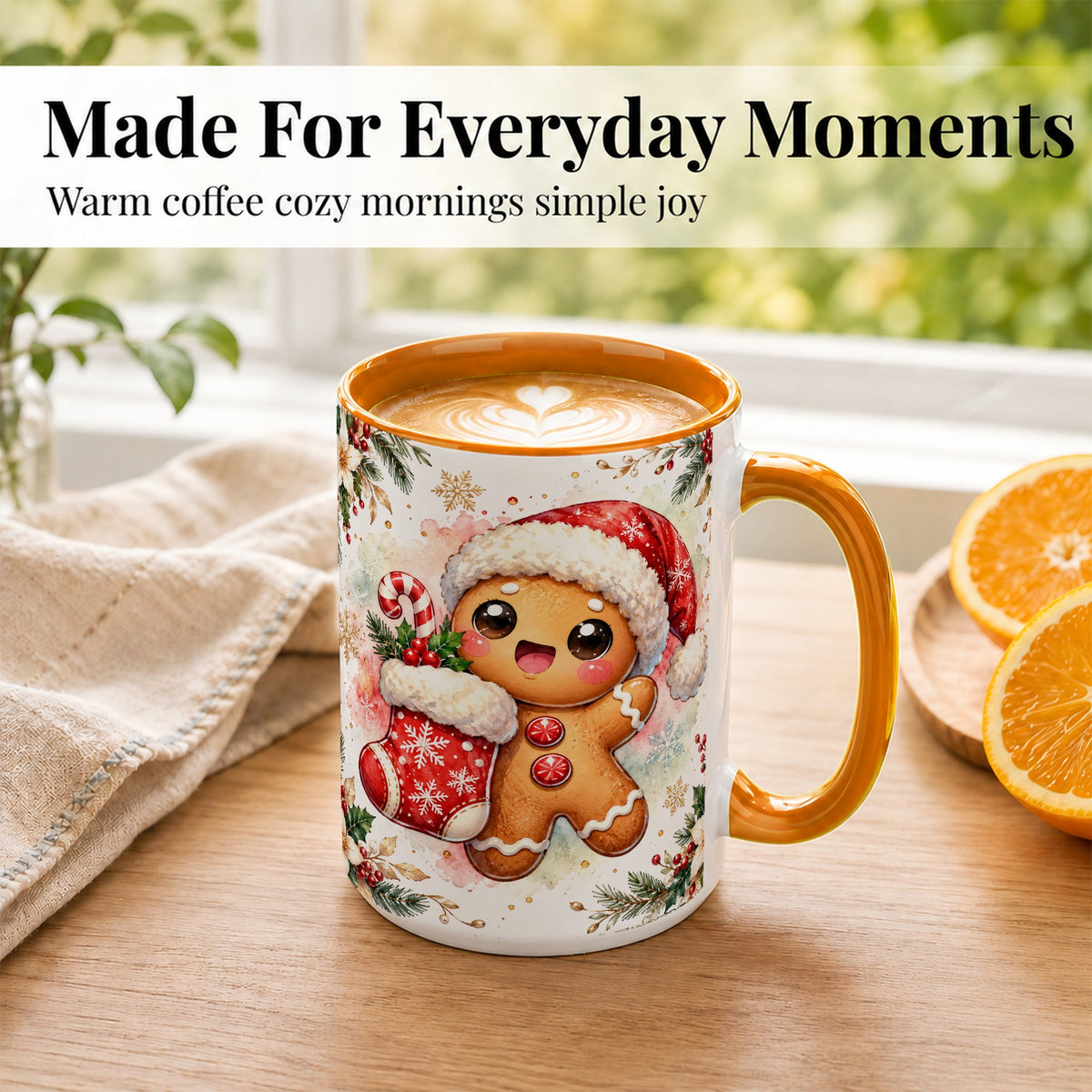 #pl[15oz|Orange] Christmas Gingerbread Coffee Mug, Holiday Mug, Ceramic Cup