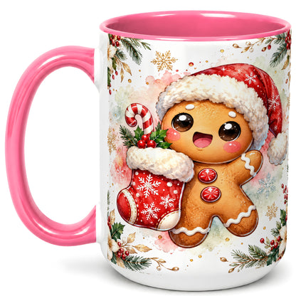 #pl[15oz|Pink] Christmas Gingerbread Coffee Mug, Holiday Mug, Ceramic Cup