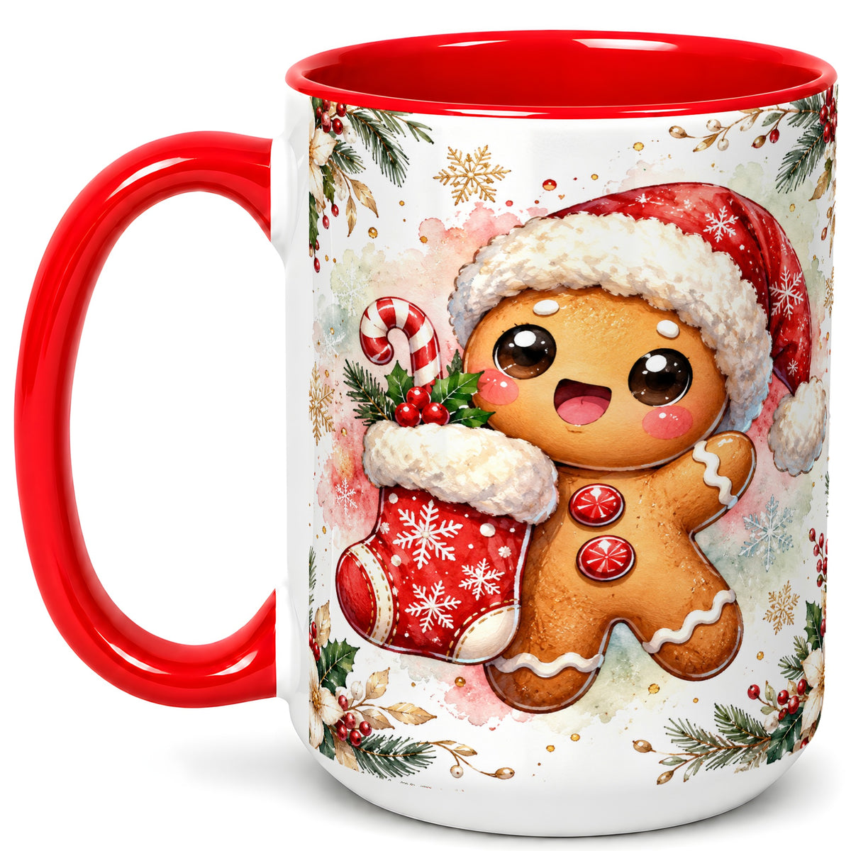 #pl[15oz|Red] Christmas Gingerbread Coffee Mug, Holiday Mug, Ceramic Cup