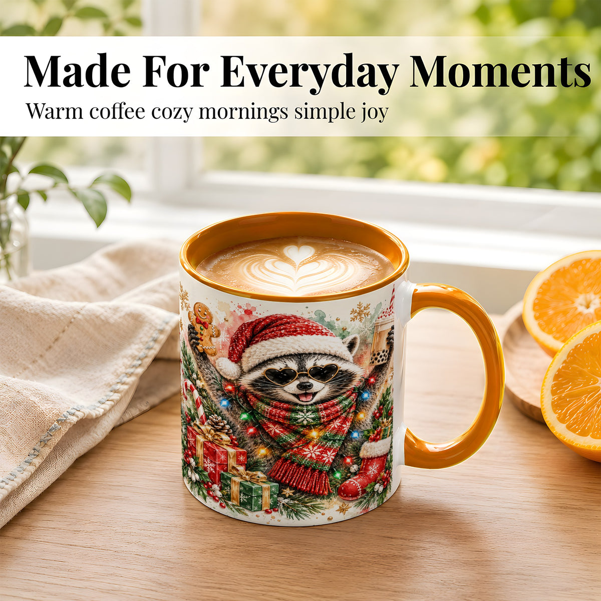 #pl[11oz|Orange] Christmas Raccoon Coffee Mug, Holiday Animal Mug, Ceramic Cup