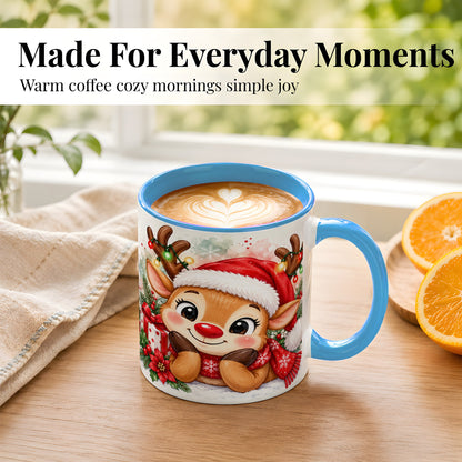 #pl[11oz|Blue] Christmas Reindeer Coffee Mug, Holiday Deer Mug, Ceramic Cup