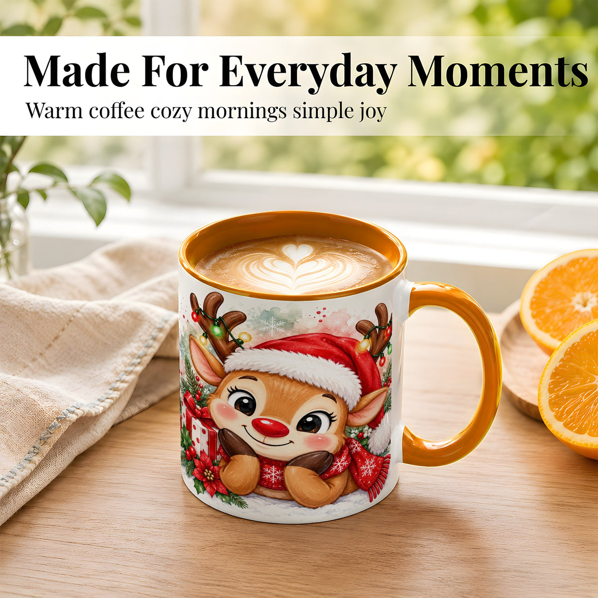 #pl[11oz|Orange] Christmas Reindeer Coffee Mug, Holiday Deer Mug, Ceramic Cup