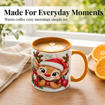 #pl[11oz|Orange] Christmas Reindeer Coffee Mug, Holiday Deer Mug, Ceramic Cup