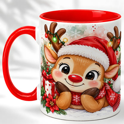 Christmas Reindeer Coffee Mug, Holiday Deer Mug, Ceramic Cup