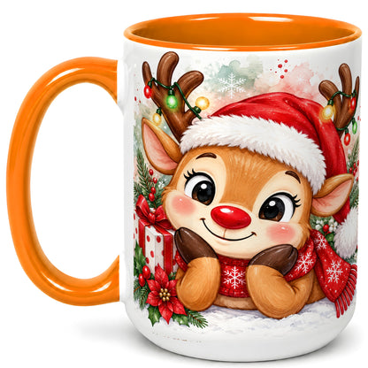 #pl[15oz|Orange] Christmas Reindeer Coffee Mug, Holiday Deer Mug, Ceramic Cup