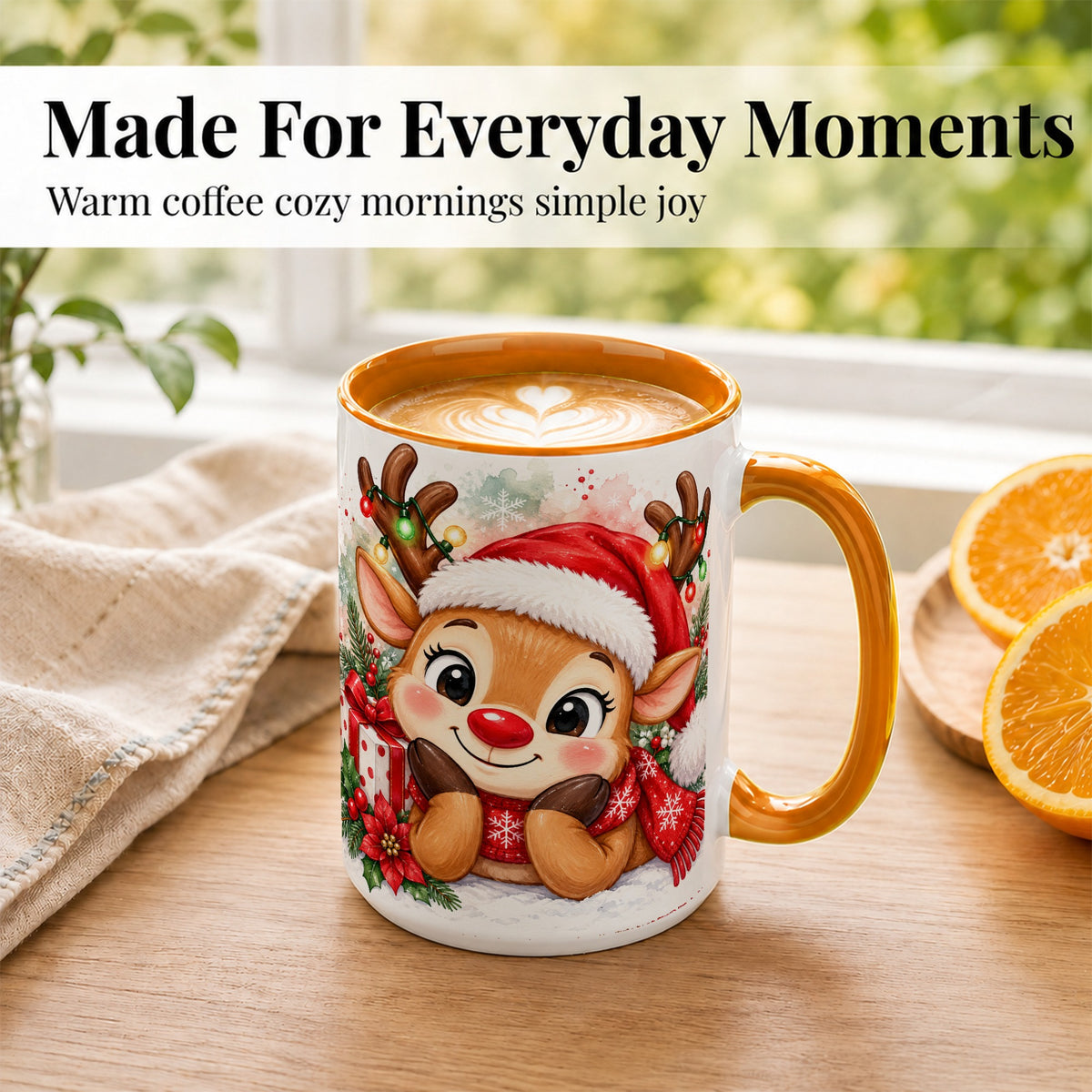 #pl[15oz|Orange] Christmas Reindeer Coffee Mug, Holiday Deer Mug, Ceramic Cup