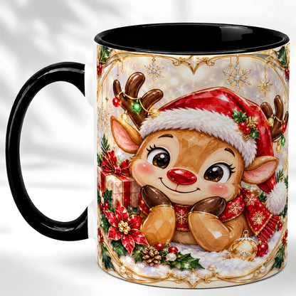 #pl[11oz|Black] Jeweled Christmas Reindeer Coffee Mug, Holiday Deer Mug, Ceramic Cup