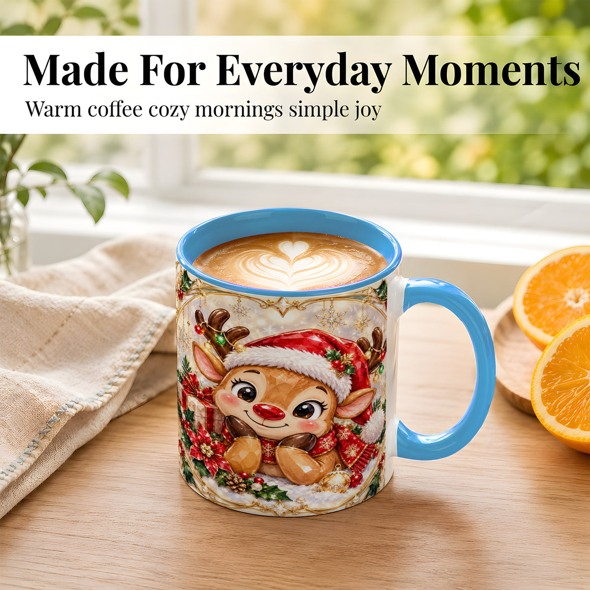 #pl[11oz|Blue] Jeweled Christmas Reindeer Coffee Mug, Holiday Deer Mug, Ceramic Cup
