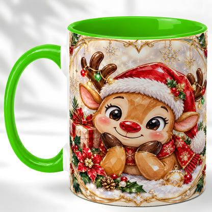 #pl[11oz|Green] Jeweled Christmas Reindeer Coffee Mug, Holiday Deer Mug, Ceramic Cup