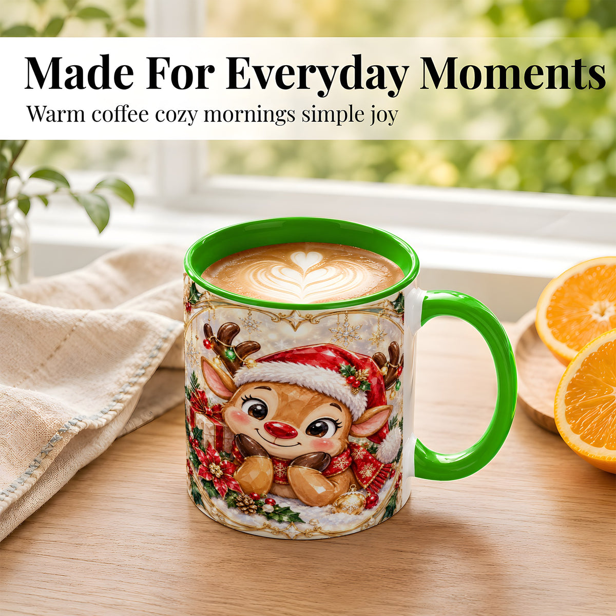 #pl[11oz|Green] Jeweled Christmas Reindeer Coffee Mug, Holiday Deer Mug, Ceramic Cup