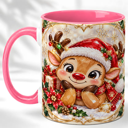 #pl[11oz|Pink] Jeweled Christmas Reindeer Coffee Mug, Holiday Deer Mug, Ceramic Cup