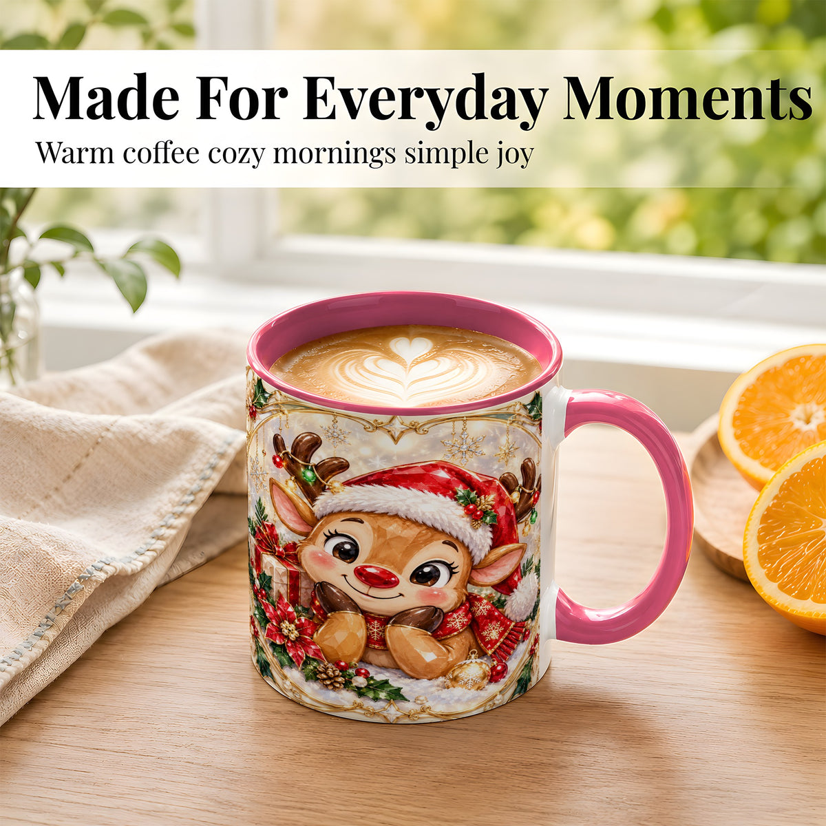 #pl[11oz|Pink] Jeweled Christmas Reindeer Coffee Mug, Holiday Deer Mug, Ceramic Cup