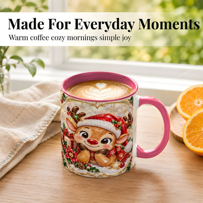 #pl[11oz|Pink] Jeweled Christmas Reindeer Coffee Mug, Holiday Deer Mug, Ceramic Cup