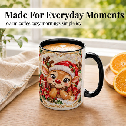 #pl[15oz|Black] Jeweled Christmas Reindeer Coffee Mug, Holiday Deer Mug, Ceramic Cup