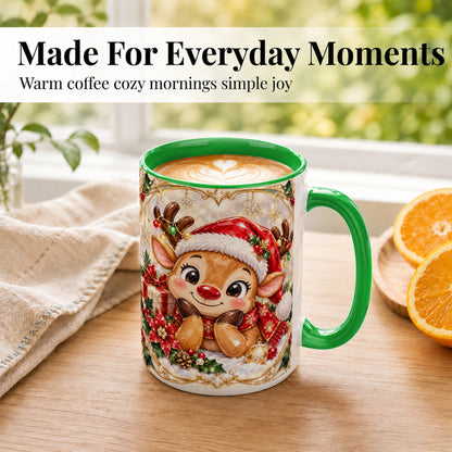#pl[15oz|Green] Jeweled Christmas Reindeer Coffee Mug, Holiday Deer Mug, Ceramic Cup