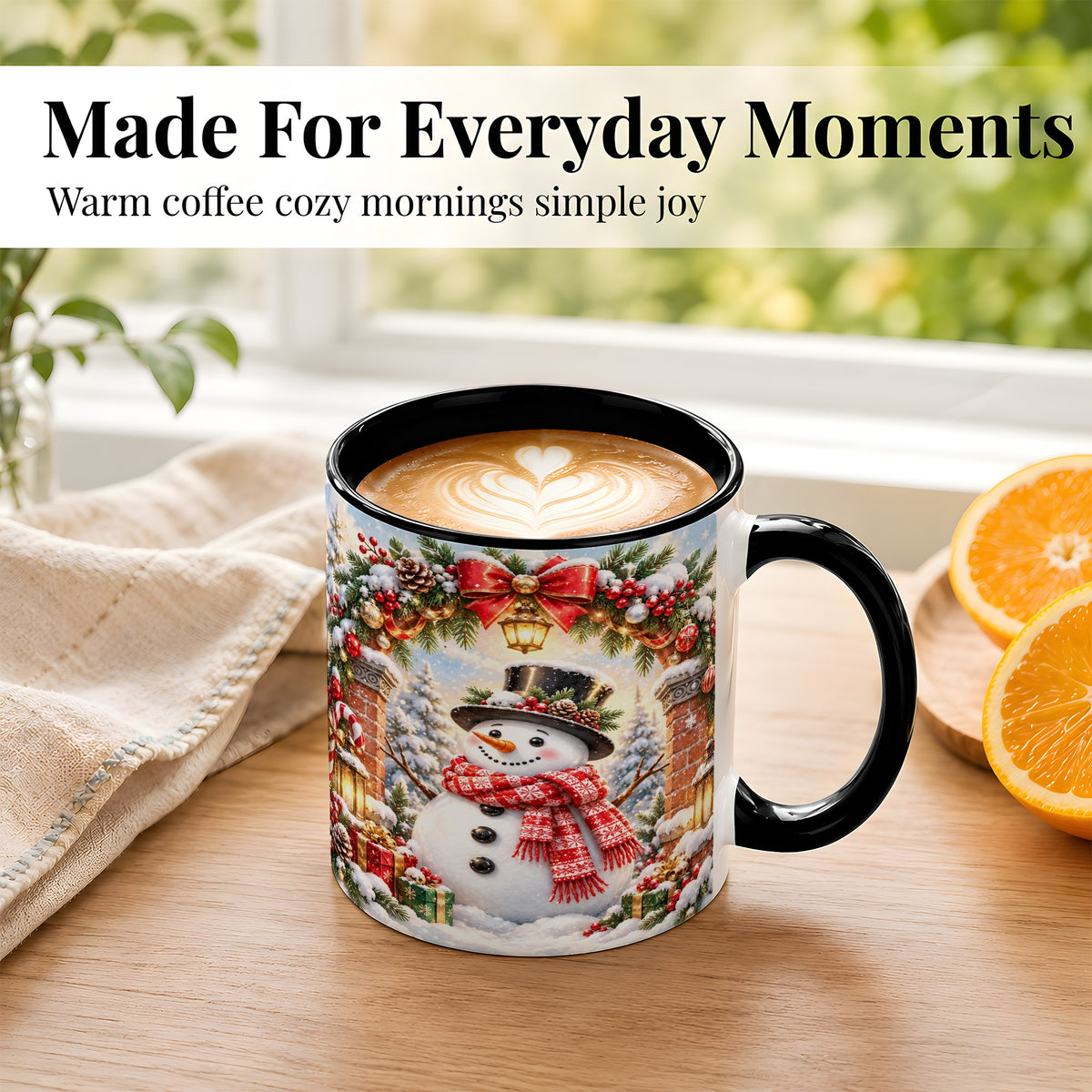 #pl[11oz|Black] Snowman Christmas Coffee Mug, Winter Snowman Mug, Ceramic Cup