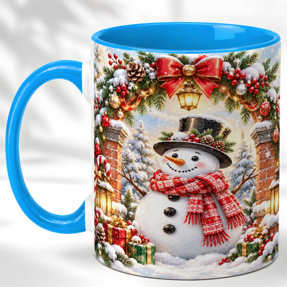 #pl[11oz|Blue] Snowman Christmas Coffee Mug, Winter Snowman Mug, Ceramic Cup