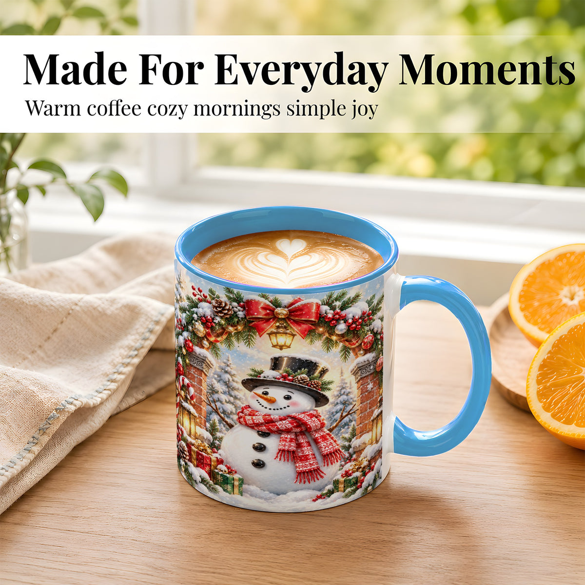 #pl[11oz|Blue] Snowman Christmas Coffee Mug, Winter Snowman Mug, Ceramic Cup
