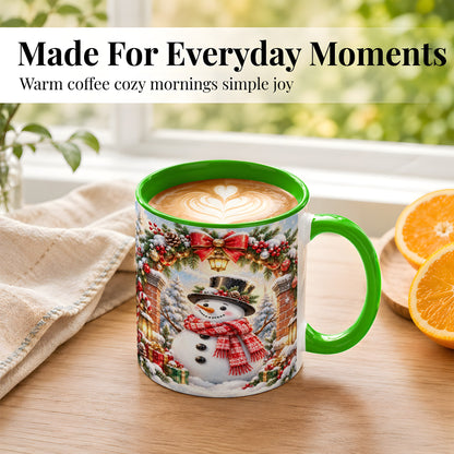 #pl[11oz|Green] Snowman Christmas Coffee Mug, Winter Snowman Mug, Ceramic Cup