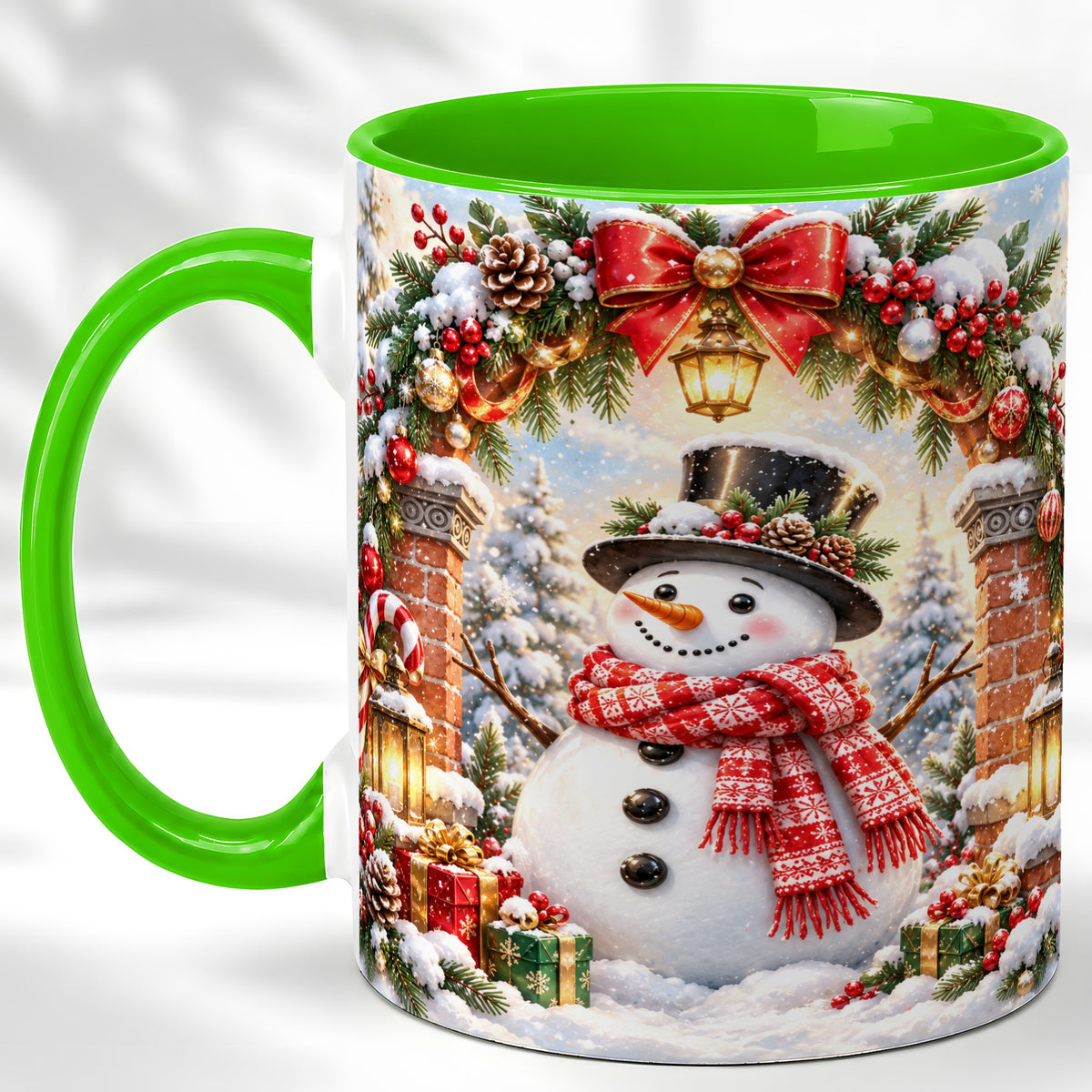 #pl[11oz|Green] Snowman Christmas Coffee Mug, Winter Snowman Mug, Ceramic Cup