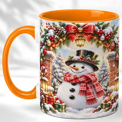 #pl[11oz|Orange] Snowman Christmas Coffee Mug, Winter Snowman Mug, Ceramic Cup