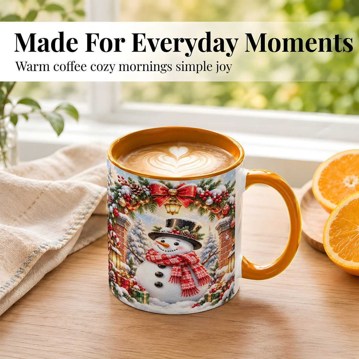 #pl[11oz|Orange] Snowman Christmas Coffee Mug, Winter Snowman Mug, Ceramic Cup