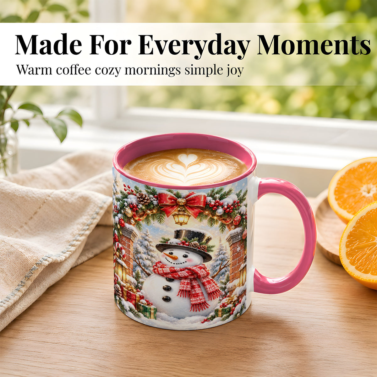 #pl[11oz|Pink] Snowman Christmas Coffee Mug, Winter Snowman Mug, Ceramic Cup