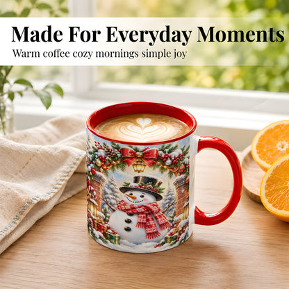 #pl[11oz|Red] Snowman Christmas Coffee Mug, Winter Snowman Mug, Ceramic Cup
