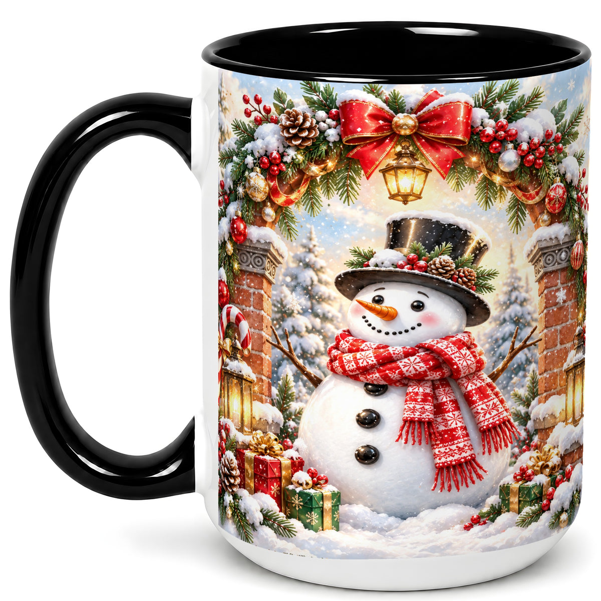 #pl[15oz|Black] Snowman Christmas Coffee Mug, Winter Snowman Mug, Ceramic Cup