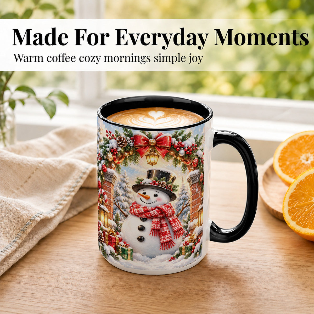 #pl[15oz|Black] Snowman Christmas Coffee Mug, Winter Snowman Mug, Ceramic Cup