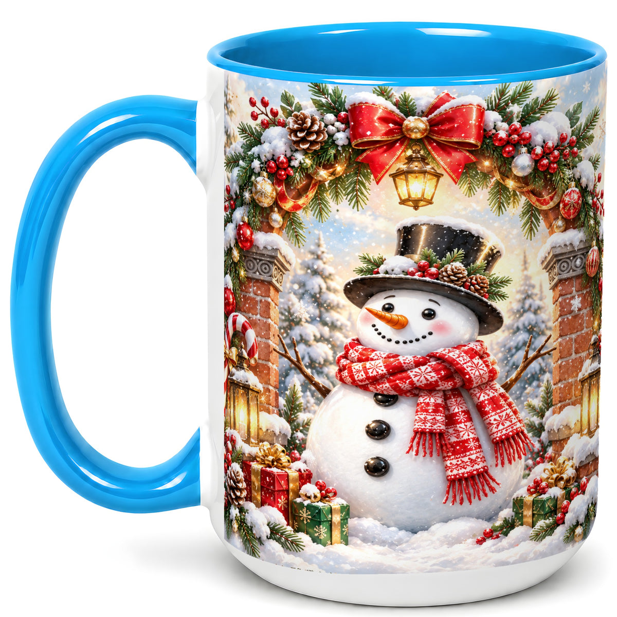 #pl[15oz|Blue] Snowman Christmas Coffee Mug, Winter Snowman Mug, Ceramic Cup