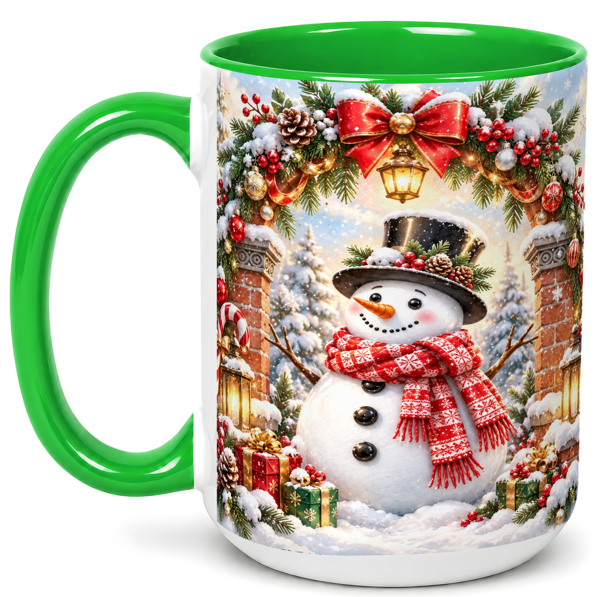 #pl[15oz|Green] Snowman Christmas Coffee Mug, Winter Snowman Mug, Ceramic Cup