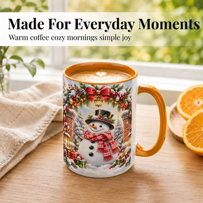 #pl[15oz|Orange] Snowman Christmas Coffee Mug, Winter Snowman Mug, Ceramic Cup