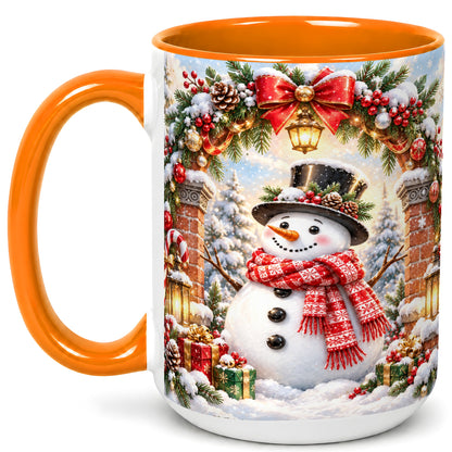 #pl[15oz|Orange] Snowman Christmas Coffee Mug, Winter Snowman Mug, Ceramic Cup