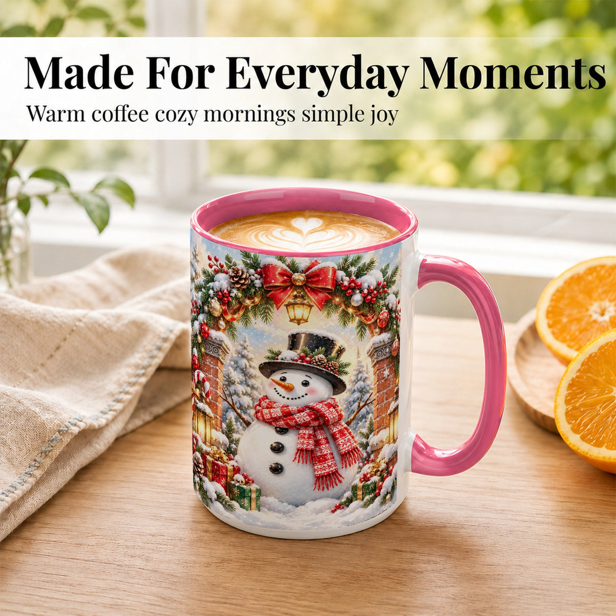 #pl[15oz|Pink] Snowman Christmas Coffee Mug, Winter Snowman Mug, Ceramic Cup
