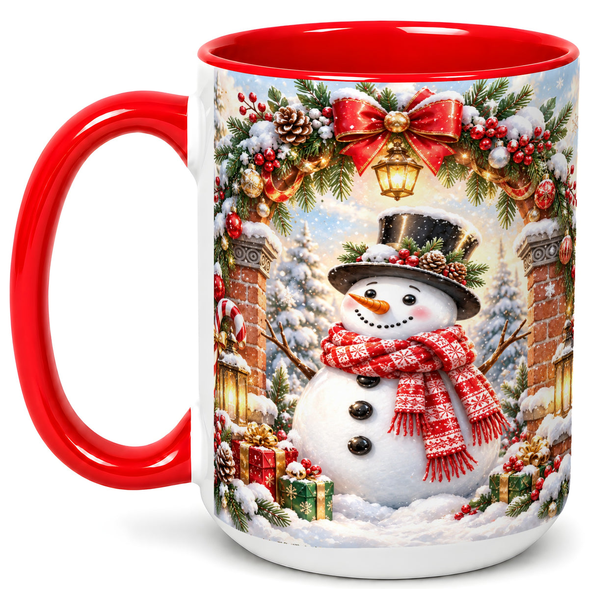 #pl[15oz|Red] Snowman Christmas Coffee Mug, Winter Snowman Mug, Ceramic Cup