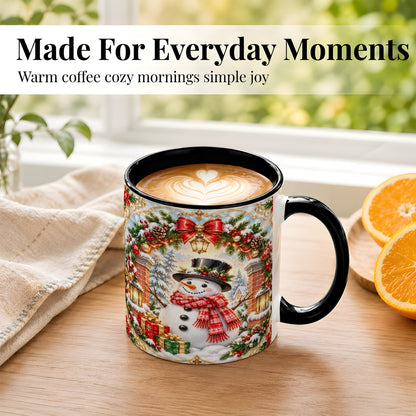 #pl[11oz|Black] Ornate Snowman Coffee Mug, Christmas Winter Mug, Ceramic Cup