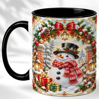 #pl[11oz|Black] Ornate Snowman Coffee Mug, Christmas Winter Mug, Ceramic Cup