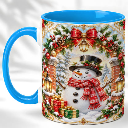 #pl[11oz|Blue] Ornate Snowman Coffee Mug, Christmas Winter Mug, Ceramic Cup