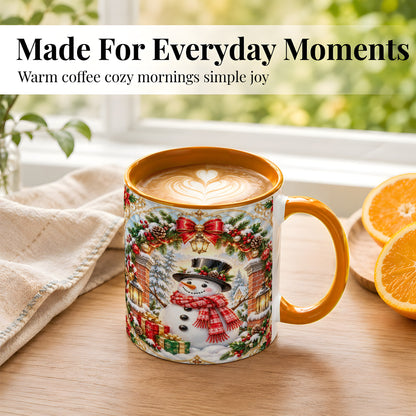 #pl[11oz|Orange] Ornate Snowman Coffee Mug, Christmas Winter Mug, Ceramic Cup