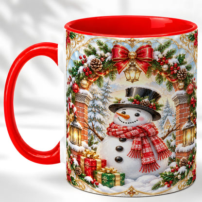 Ornate Snowman Coffee Mug, Christmas Winter Mug, Ceramic Cup