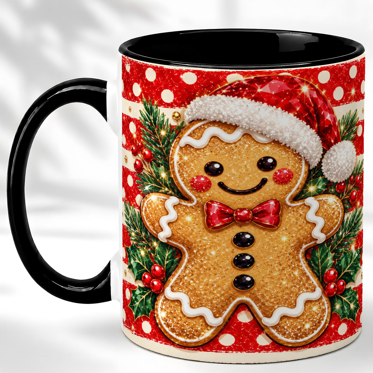 #pl[11oz|Black] Gingerbread Christmas Coffee Mug, Holiday Cookie Mug, Ceramic Cup