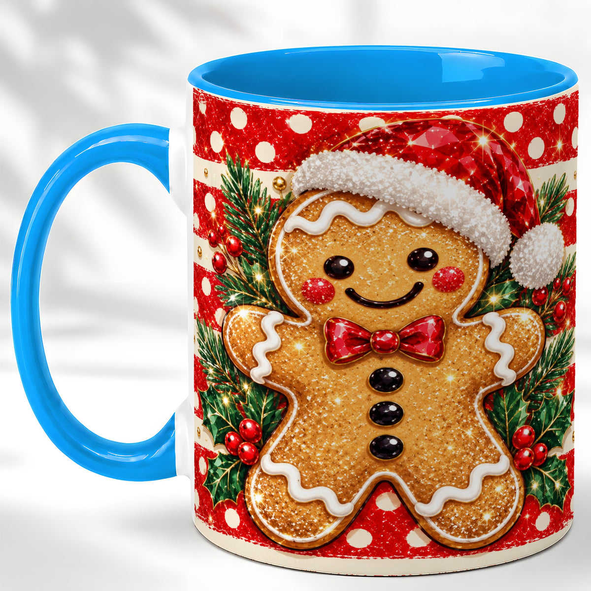 #pl[11oz|Blue] Gingerbread Christmas Coffee Mug, Holiday Cookie Mug, Ceramic Cup