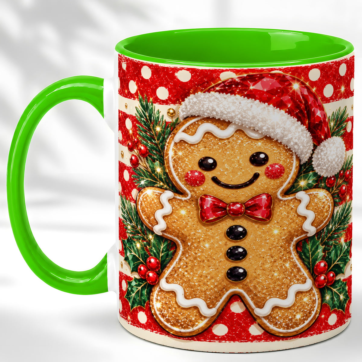 #pl[11oz|Green] Gingerbread Christmas Coffee Mug, Holiday Cookie Mug, Ceramic Cup