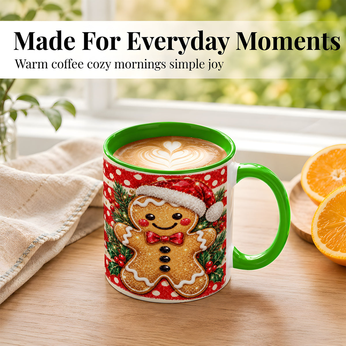 #pl[11oz|Green] Gingerbread Christmas Coffee Mug, Holiday Cookie Mug, Ceramic Cup