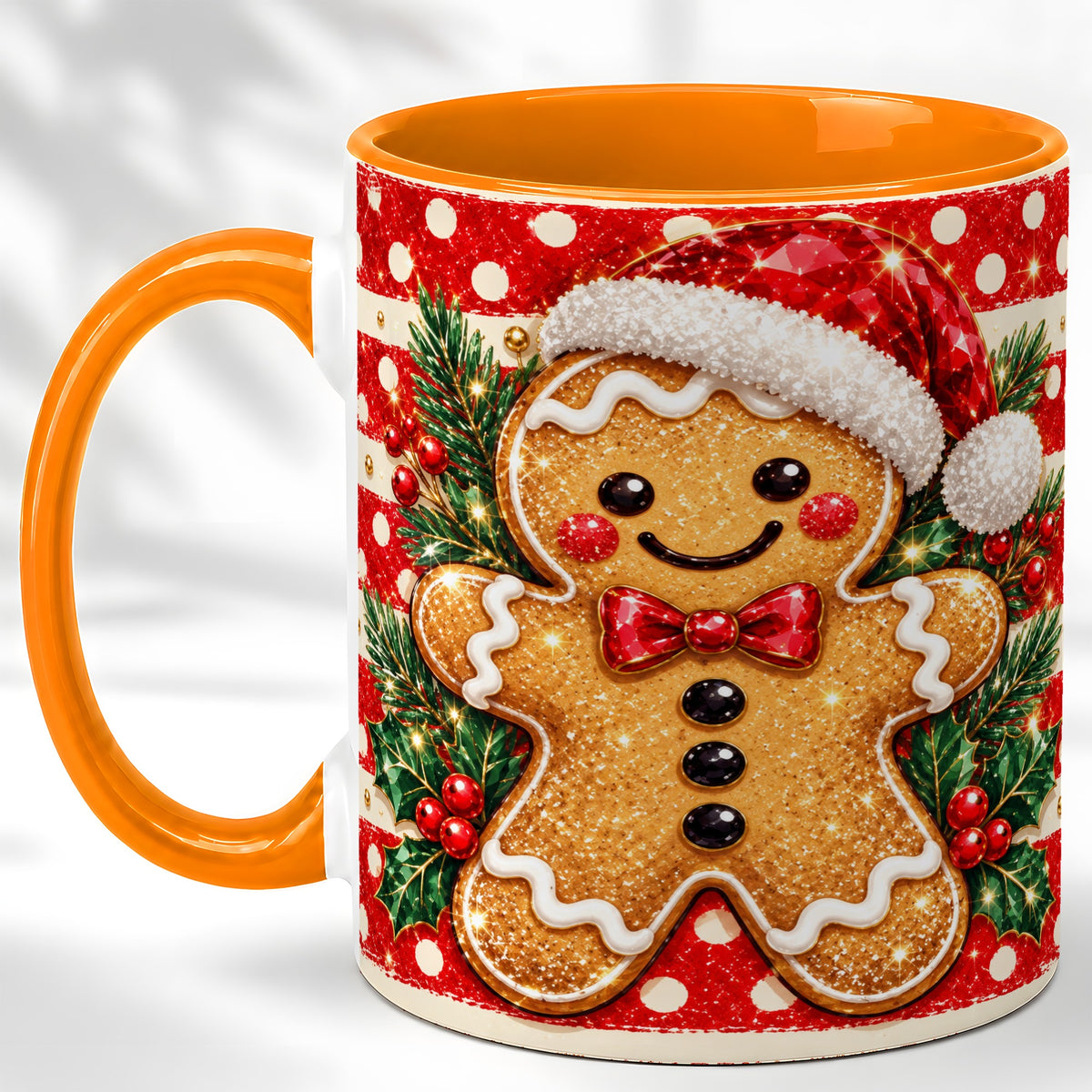 #pl[11oz|Orange] Gingerbread Christmas Coffee Mug, Holiday Cookie Mug, Ceramic Cup